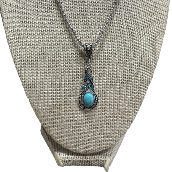 Silver and Turquoise Pendant Necklace - Picture 3 of 5